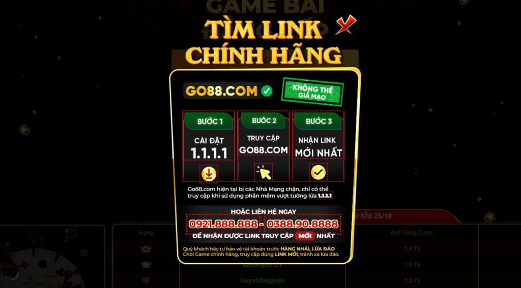 tìm link chính hãng của Go88
