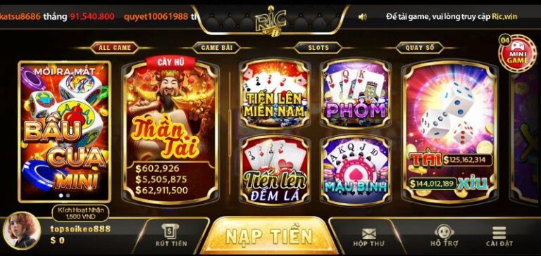 Ricwin sở hữu kho game đa dạng