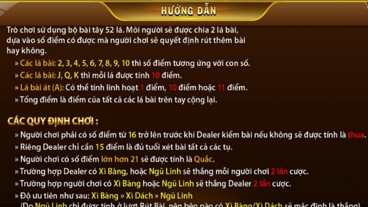 Luật chơi đánh bài Xì Dách go88
